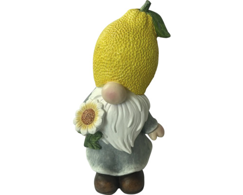 Záhradný trpaslík s citrónovým klobúkom a slnečnicou