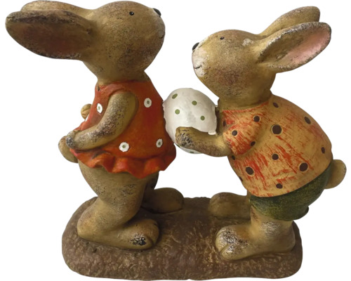 Figúrka veľkonočné zajačiky Lafiora 37 x 15 x 34,5 cm Dekoratívne figúrky zajačikov na podstavci, jedna figúrka drží vajce