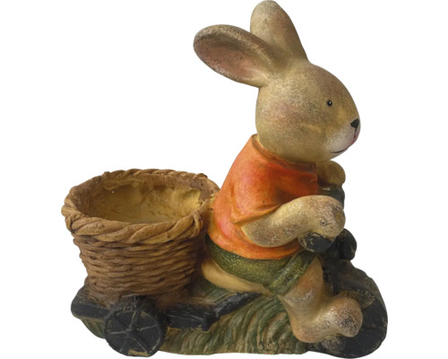 Dekoratívna figúrka zajačika na trojkolke s košíkom