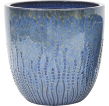 Modrý keramický kvetináč s bodkovaným vzorom