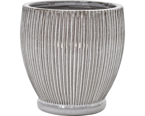 Kvetináč Lafiora glazovaná keramika Ø 30 cm V 30 cm béžová Dekoratívny ryhovaný kvetináč z keramiky