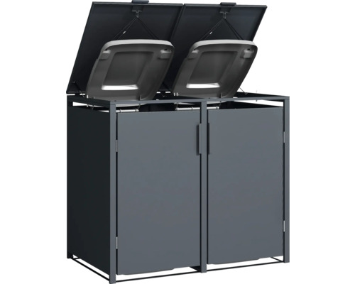 Dvojitý box na odpadkové koše s otvorenými vekami pre vonkajšie skladovanie