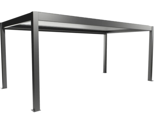 Voľne stojaca sivá pergola so strechou do záhrady