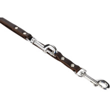 Hnedé kožené vodítko pre psov so striebornými karabínami