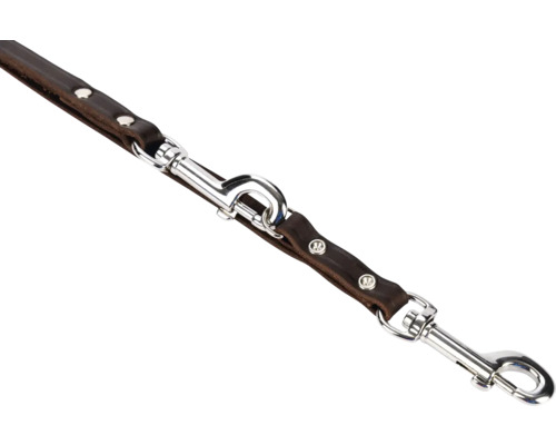 Hnedé kožené vodítko pre psov so striebornými karabínami