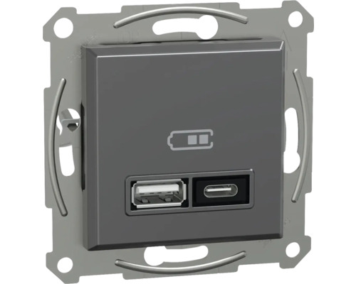 Zásuvka Schneider Electric Asfora AMEPH2700571 USB A+C rýchlonabíjačka 21W antracit USB nástenná zásuvka s USB-A a USB-C portami