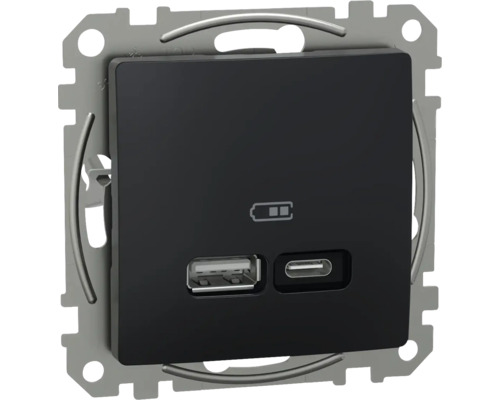 Zásuvka Schneider Electric Sedna AMSDD114405 USB A+C rýchlonabíjačka 21W antracit USB zásuvkový modul s portami USB-A a USB-C na inštaláciu do nástennej krabice