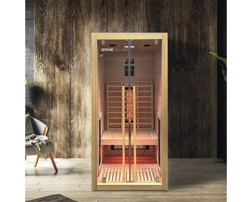 Infračervená sauna s dreveným obložením a sklenenými dverami