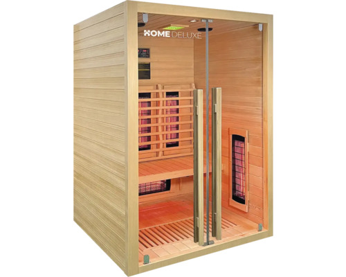 Infračervená sauna so sklenenými dverami a dreveným obkladom