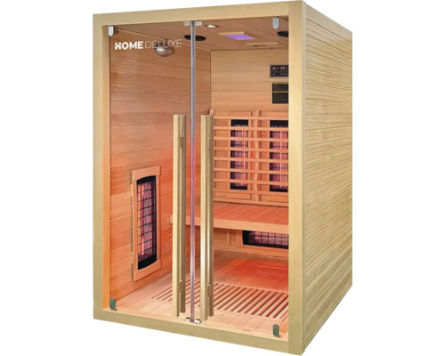 Infračervená sauna s presklenou prednou stenou a dreveným obložením značky Home Deluxe