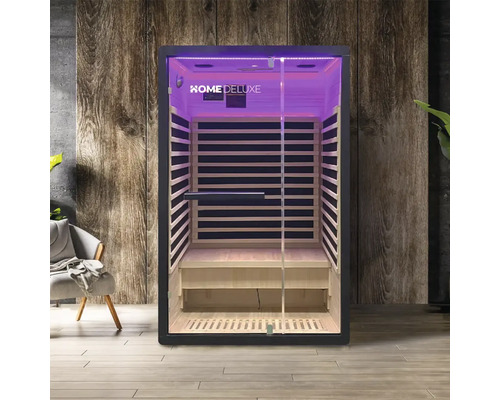 Infračervená sauna so sklenenými dverami a dreveným obkladom