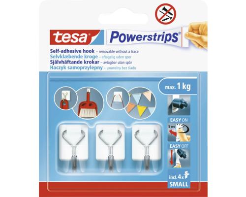 Samolepiaci háčik Tesa Powerstrips, odnímateľný bez stopy, vrátane štyroch malých Powerstrips