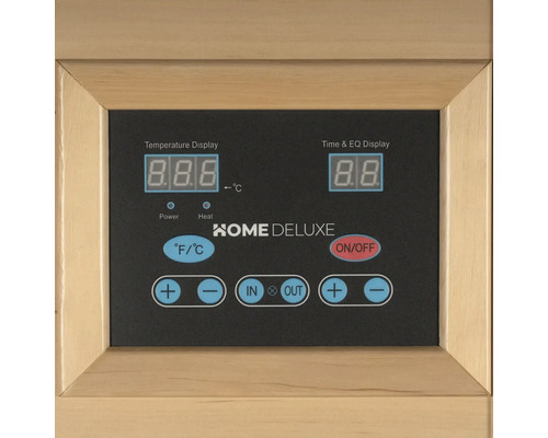 Ovládací panel sauny Home Deluxe s ukazovateľom teploty, ukazovateľom času a ovládacími prvkami