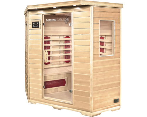 Home Deluxe sauna z dreva so sklenenými dverami a infračervenými žiaričmi