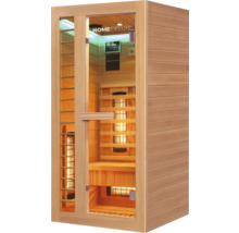 Infrasauna Home Deluxe so sklenenými dverami a dreveným obkladom