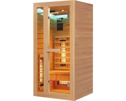Infrasauna Home Deluxe so sklenenými dverami a dreveným obkladom