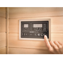 Ovládací panel sauny Home Deluxe s digitálnym displejom a rôznymi ovládacími prvkami
