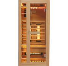 Infračervená sauna s presklenými dverami a dreveným rámom