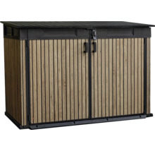 Záhradná skriňa s drevenými dverami na vonkajšie použitie