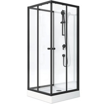 Sprchovací kút s čiernym rámom, ručnou sprchou a armatúrou