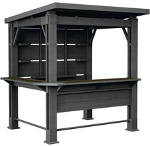 Sivý vonkajší bar s úložnými priestormi a zastrešením do záhrady