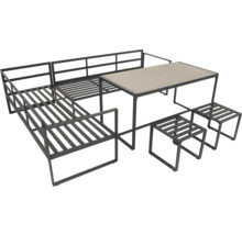 Záhradná nábytková súprava s rohovou pohovkou, stolom a stoličkami