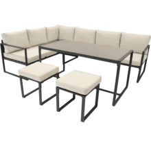 Záhradný nábytok s rohovou lavicou, stolom a stoličkami