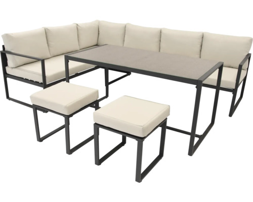 Záhradný nábytok s rohovou lavicou, stolom a stoličkami