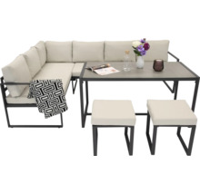 Záhradná sedacia súprava s rohovou pohovkou, stolom a dvoma stoličkami