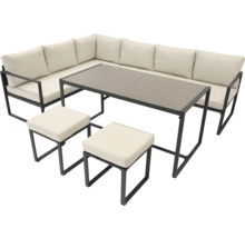 Záhradná sedacia súprava s rohovou pohovkou, stolom a dvoma stoličkami