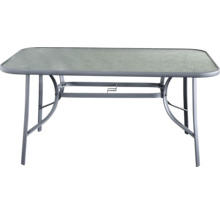 Záhradný stôl so sklenenou doskou a kovovým rámom