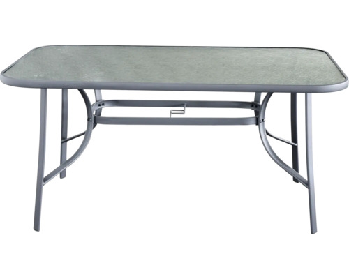 Záhradný stôl so sklenenou doskou a kovovým rámom