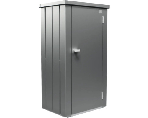 Kovová záhradná skriňa s dverami a rukoväťou