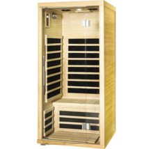 Infračervená sauna so sklenenými dverami a dreveným obkladom