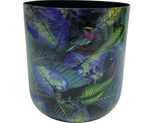 Obal na kvetináč Leaves kovový Ø 20 x 22 cm Dekoratívny kvetináč s kvetinovým vzorom a motívom vtáka