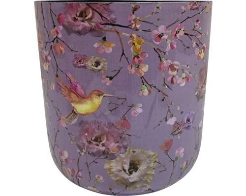 Obal na kvetináč Bird kovový Ø 25 x 26 cm lila Dekoratívny kvetináč s kvetinovým a vtáčím motívom