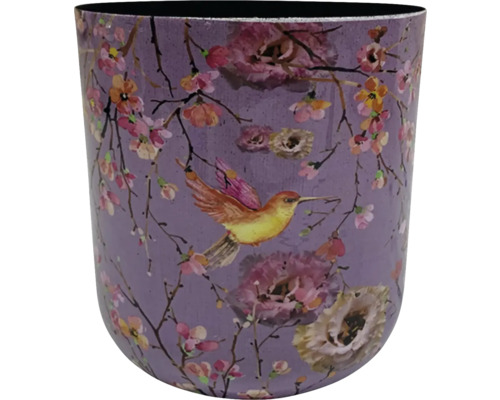 Obal na kvetináč Bird kovový Ø 15 x 16 cm lila Dekoratívna nádoba s kvetinovým a vtáčím vzorom