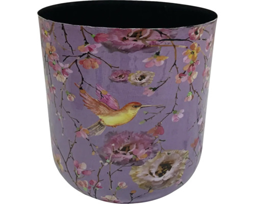 Obal na kvetináč Bird kovový Ø 18 x 19 cm lila Kvetináč s motívom vtáka a kvetov