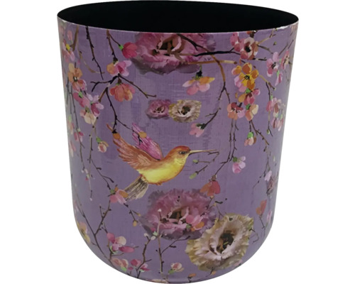 Obal na kvetináč Bird kovový Ø 20 x 22 cm lila Kvetináč s motívom vtáka a kvetov