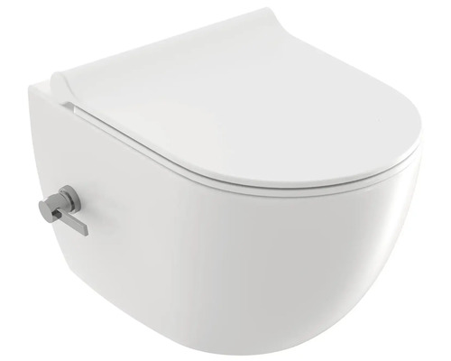 Biela závesná toaleta s nádržkou a ovládacím panelom