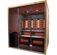 Infračervená sauna s presklenou prednou stranou a dreveným obkladom