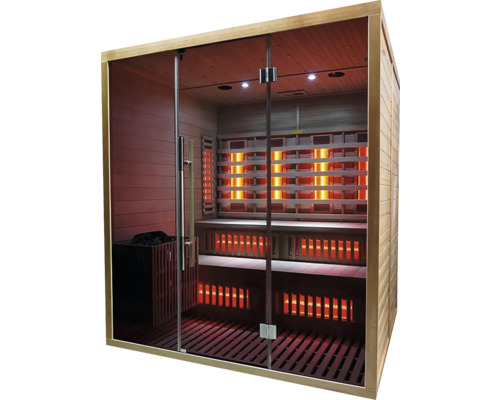 Infračervená sauna s presklenou prednou stranou a dreveným obkladom