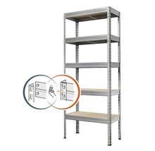 Kovový regál s piatimi policami a zacvakávacím systémom