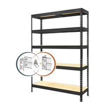 Čierny zásuvný regál s piatimi policami a schematickým zobrazením montáže