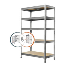 Kovový regál s piatimi policami a zacvakávacím mechanizmom