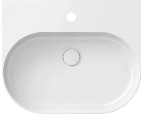 Pohľad zhora na biele keramické umývadlo do kúpeľne