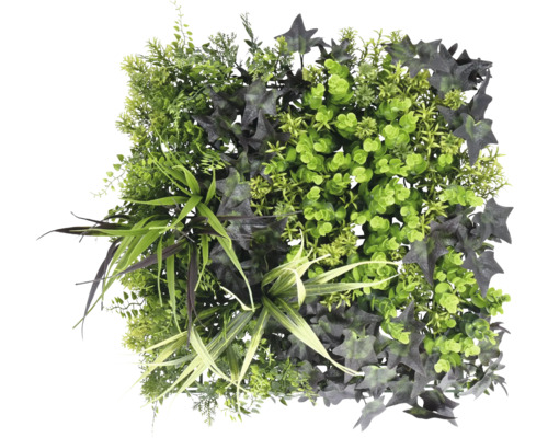 Štvorcový panel s rôznymi umelými zelenými rastlinami