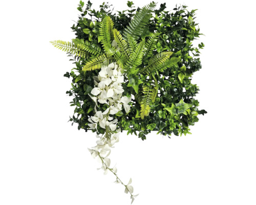 Umelý rastlinný panel s papradím a bielymi kvetmi