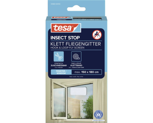 Tesa Insect Stop sieť proti hmyzu na okno so suchým zipsom, maximálny rozmer 150 x 180 centimetrov