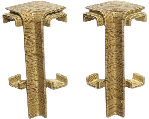 Dva rohové konektory pre panely s dekorom dreva